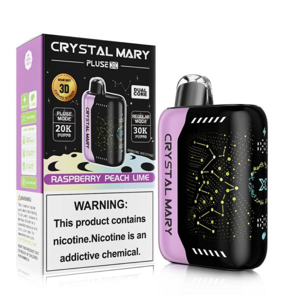 Crystal Mary Pulse X Raspberry Peach Lime disposable vape 30000 puffs