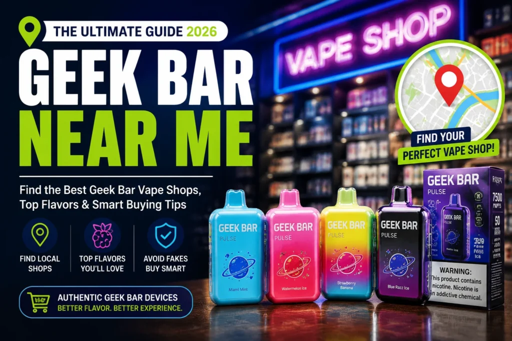 Customer choosing Geek Bar disposable vape flavors at a modern vape store