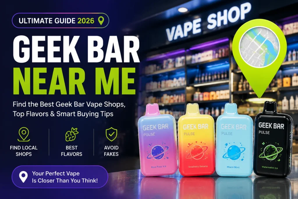 Customer choosing Geek Bar disposable vape flavors at a modern vape store