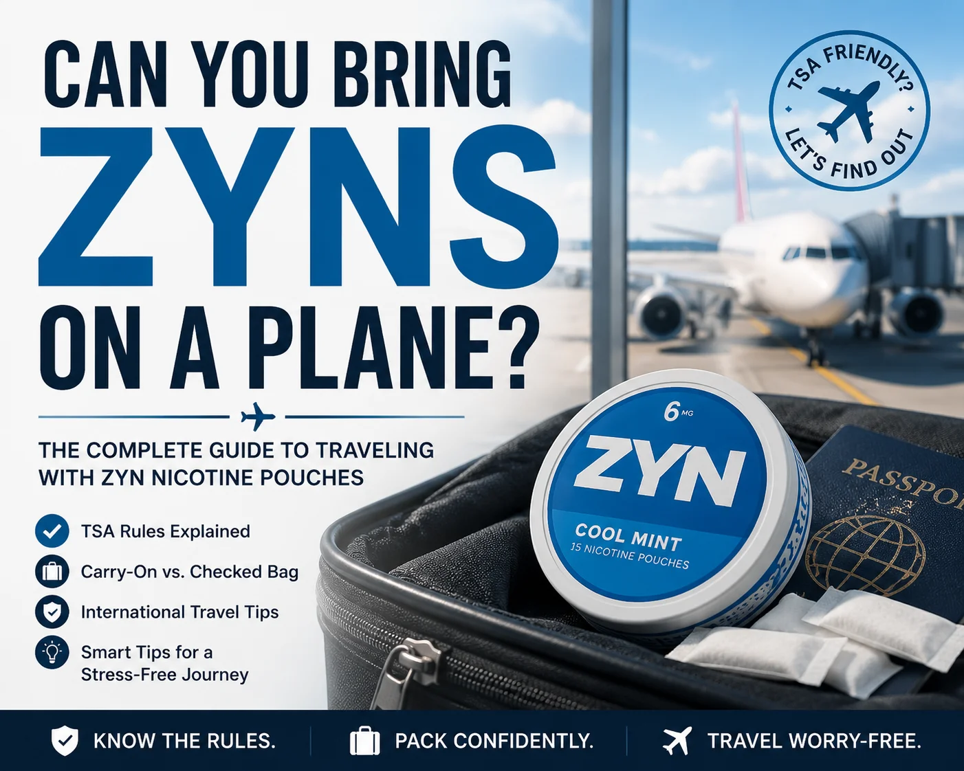 Traveler holding Zyn nicotine pouches at airport security